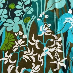 Vintage turquoise fabric design Louise Carling Sweden. Rare 70s retro fabric